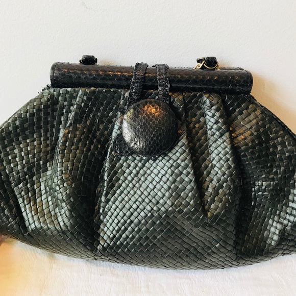 Python & Black Straw Handbag** With Chain - Picture 2 of 8